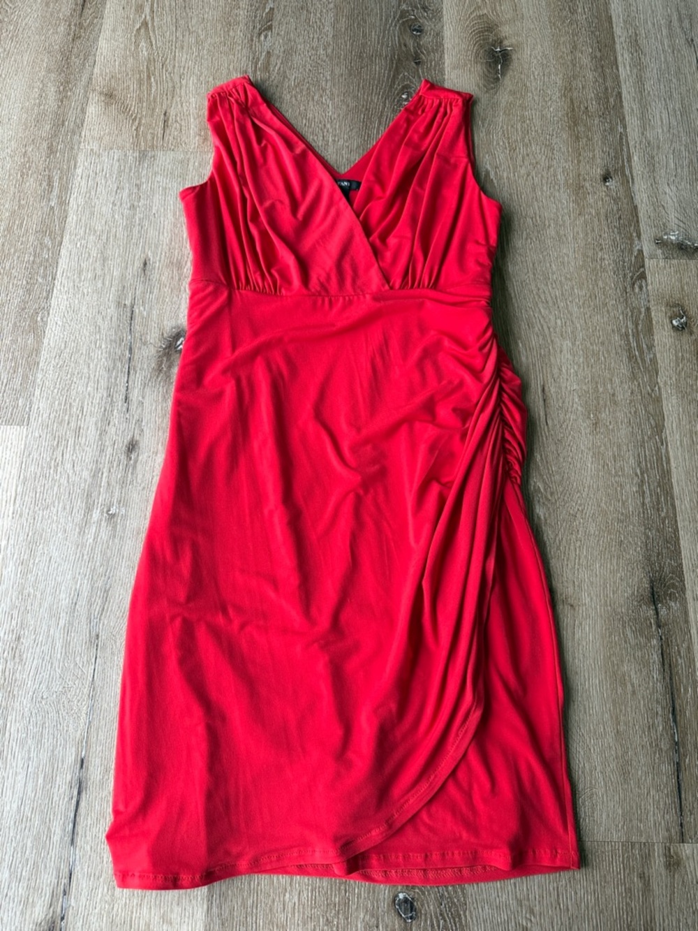 Alfani Red Sleeveless V-Neck Ruched Midi Dress
